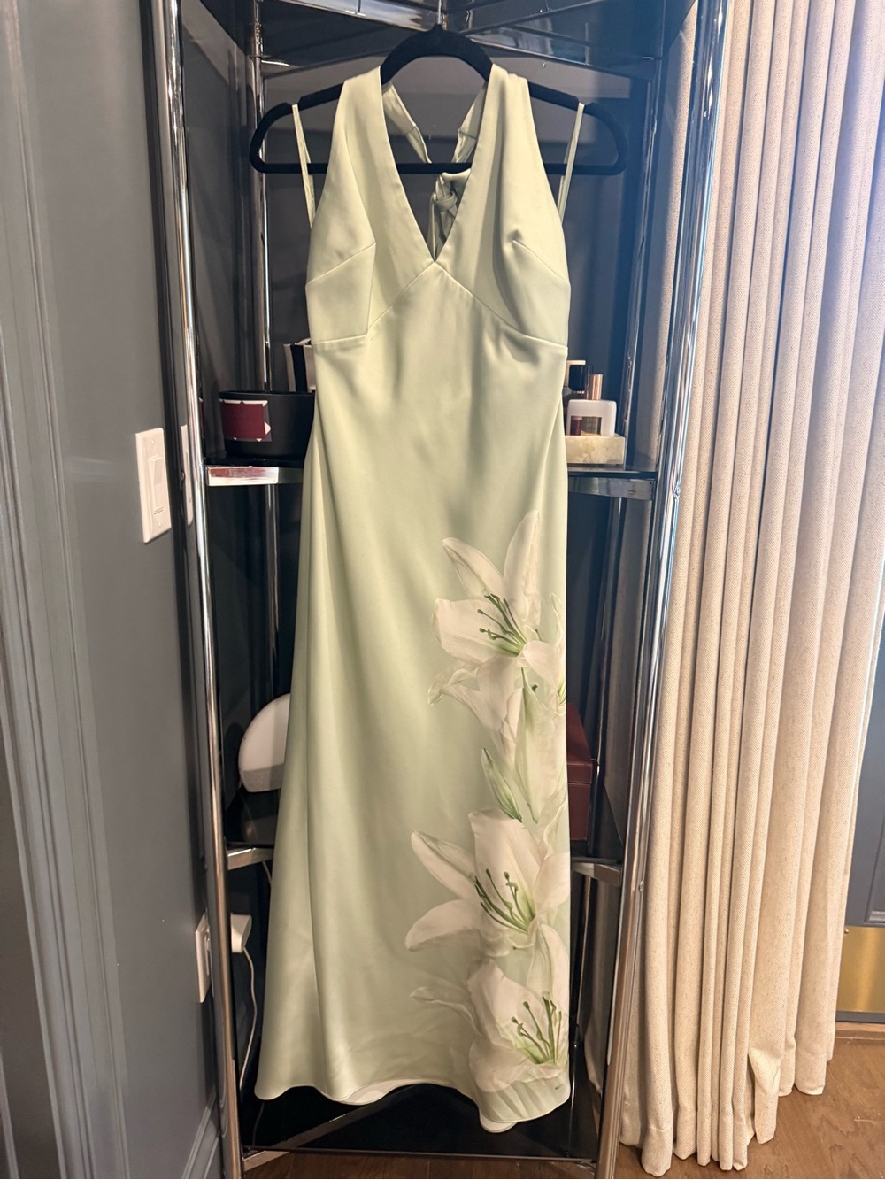 BHLDN Pale Green Maxi Dress with White Lily Print